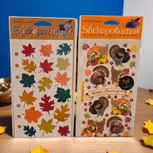 Autumn Thanksgiving Stickopotamus Stickers Fall Leaves and Turkeys & Cornucopias